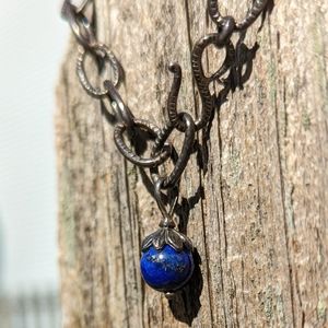 Gold flecked lapis lazuli sterling silver bracelet, vintage sundance